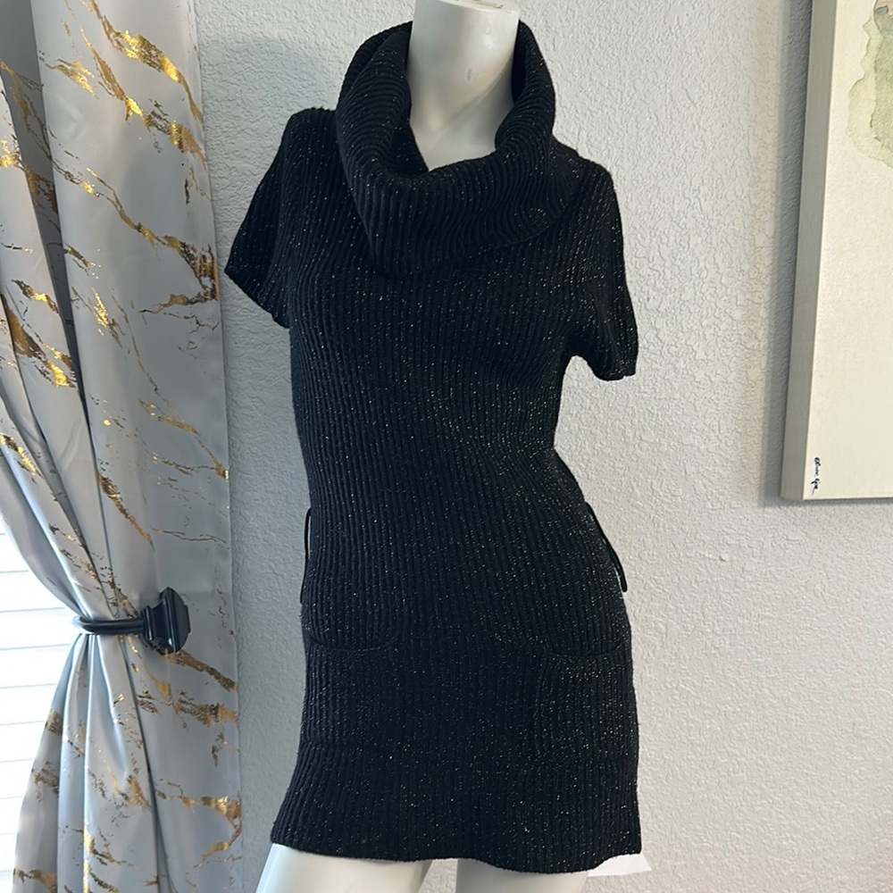 Candie's Glittering Black Ribbed Cowl Neck Sweater Dress